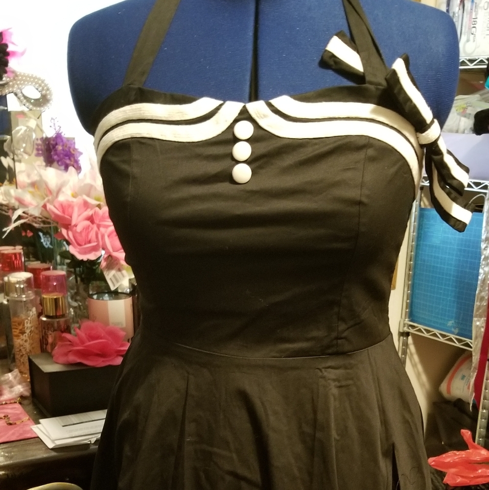 Black halter sailor style swing dress